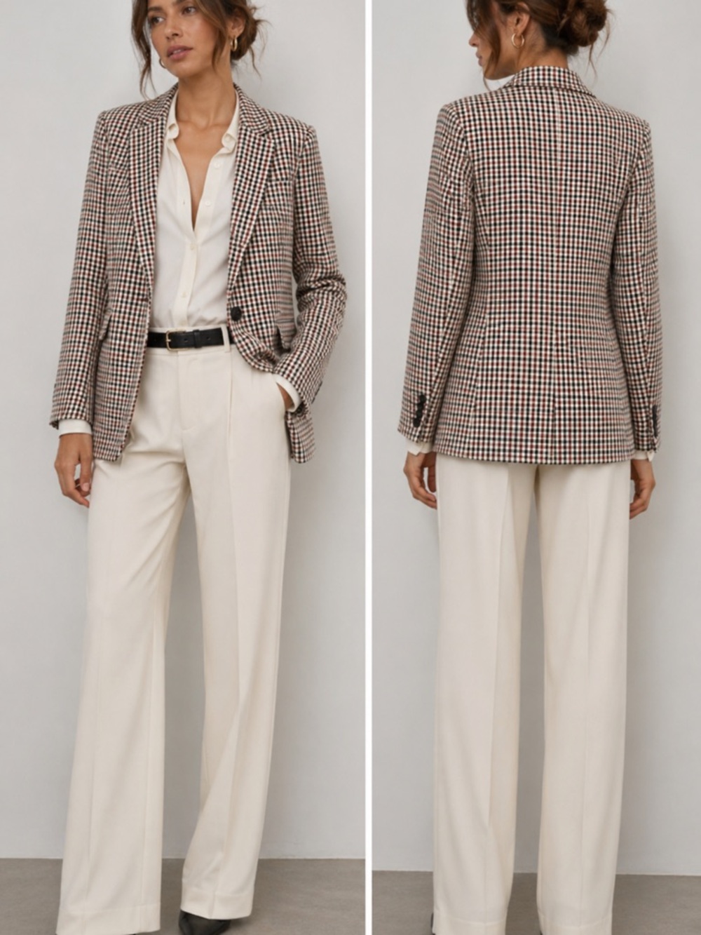 Zara Brown & Cream Checked Single-Breasted Blazer